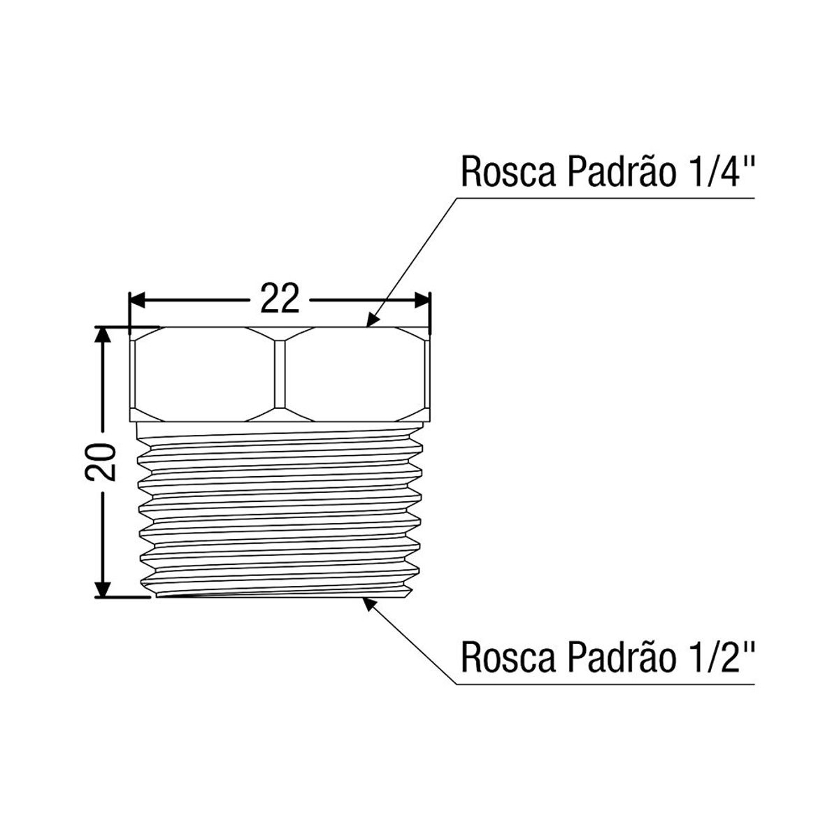 Bucha de Redução em Latão Cromado Rosca 1/4" X 1/2" Censi, marca Censi - Foto 2