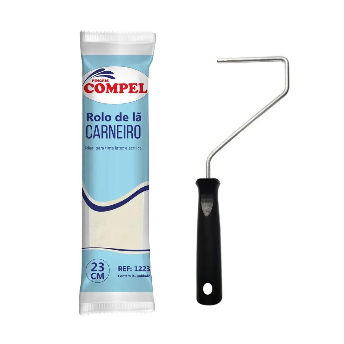 Rolo de Lã Carneiro 23cm com Cabo Pinceis Compel, marca Pinceis Compel - Foto Principal