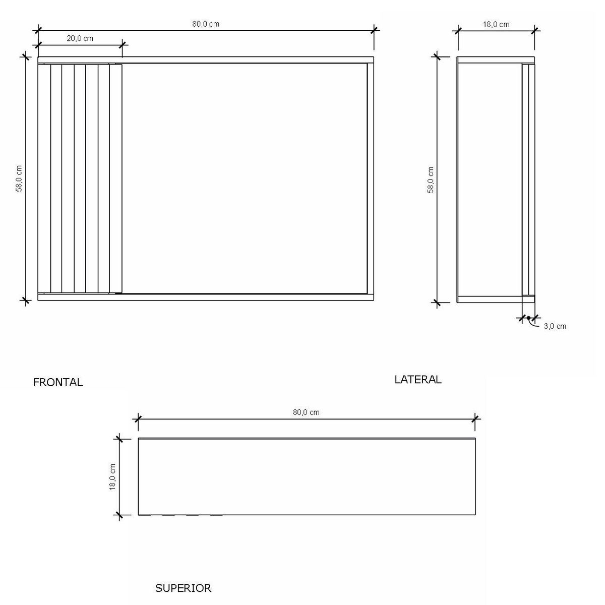 Espelheira Ripado de MDF 15mm 80cm Jequi Venturi, marca Venturi - Foto Principal