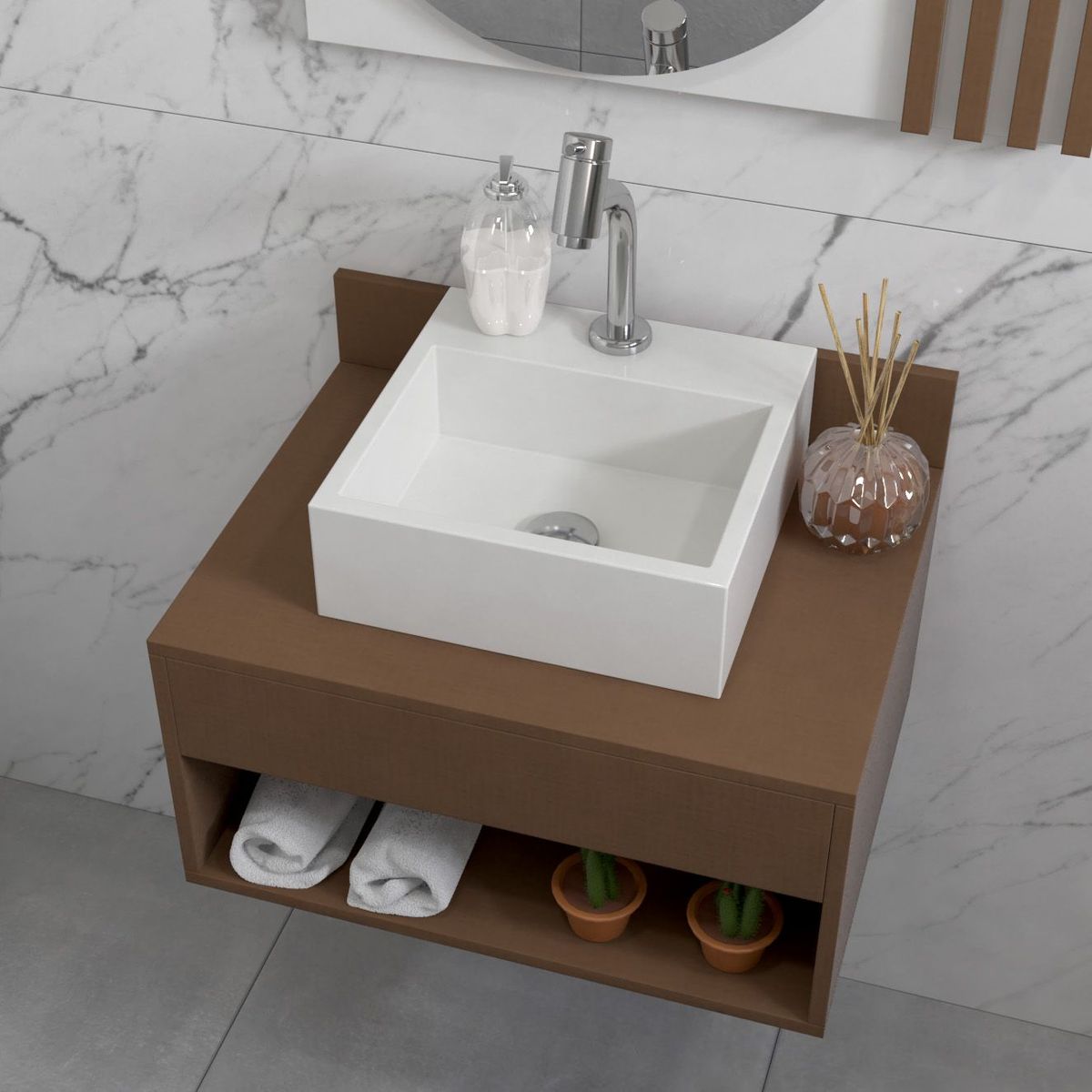 Cuba de Apoio com Mesa Quadrada Branca 35cm Topazio Venturi, marca Venturi - Foto 2