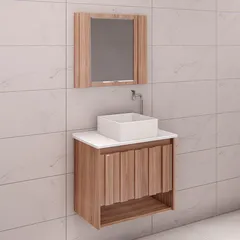 Gabinete para Banheiro com Cuba e Espelho Treviso 63cm Nogal Rorato