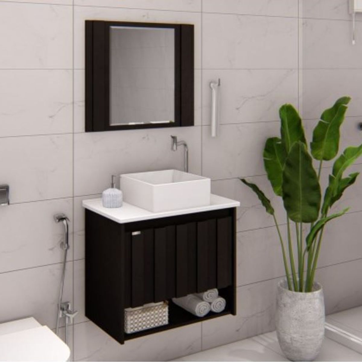 Gabinete para Banheiro com Cuba e Espelho Treviso 63cm Preto Rorato, marca A. J. Rorato - Foto Principal