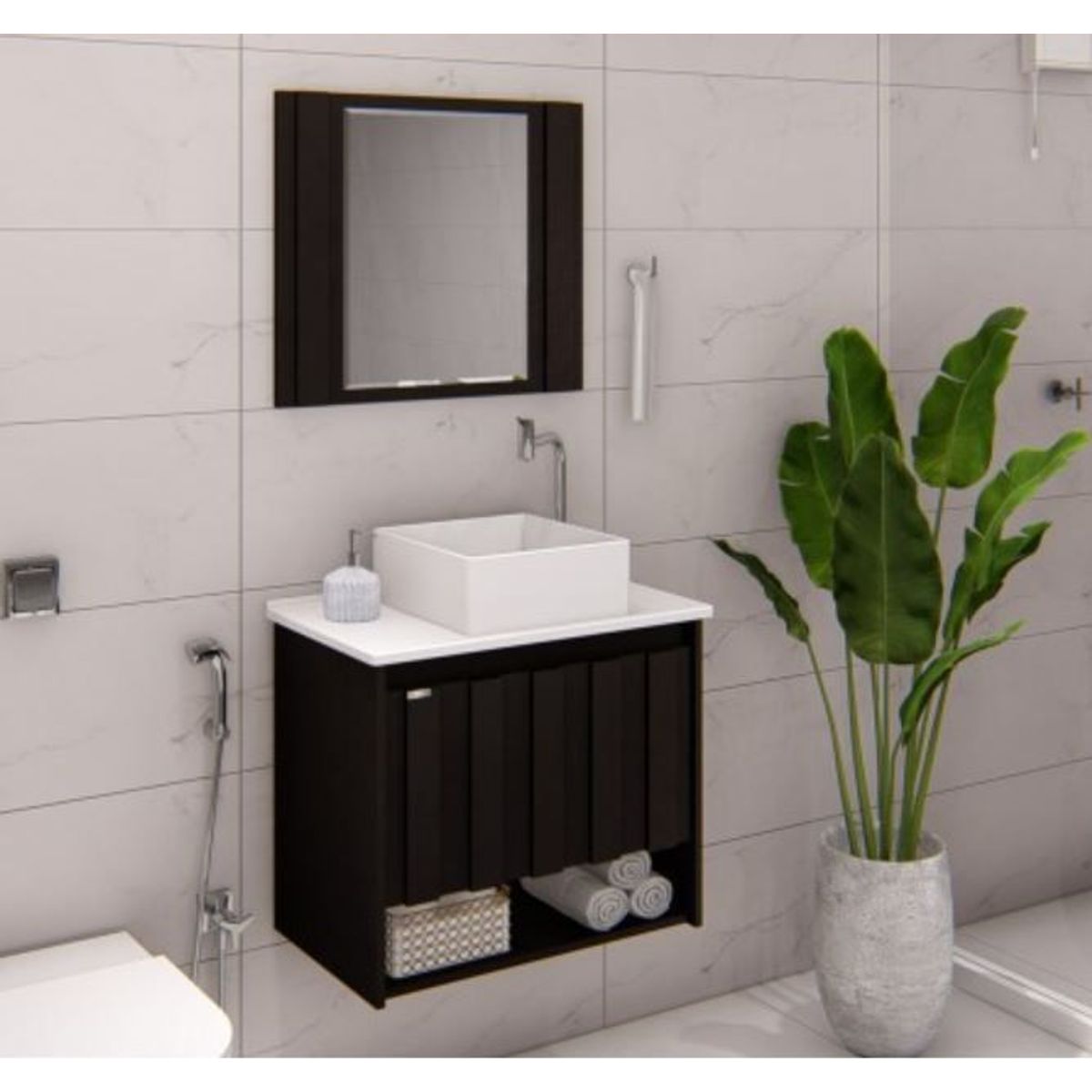Gabinete para Banheiro com Cuba e Espelho Treviso 63cm Preto Rorato, marca A. J. Rorato - Foto Principal