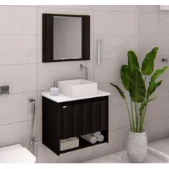 Gabinete para Banheiro com Cuba e Espelho Treviso 63cm Preto Rorato