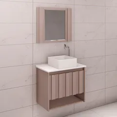 Gabinete para Banheiro com Cuba e Espelho Treviso 63cm Cinza Rorato