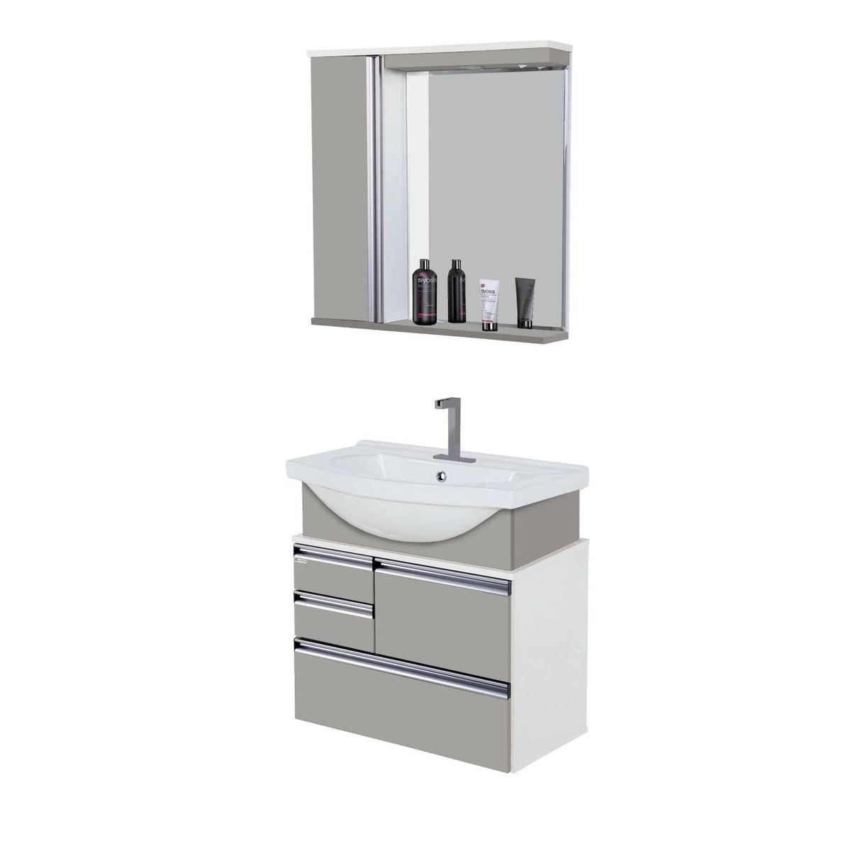 Gabinete para Banheiro com Cuba e Espelho Atacama 63cm Cinza Rorato, marca A. J. Rorato - Foto Principal