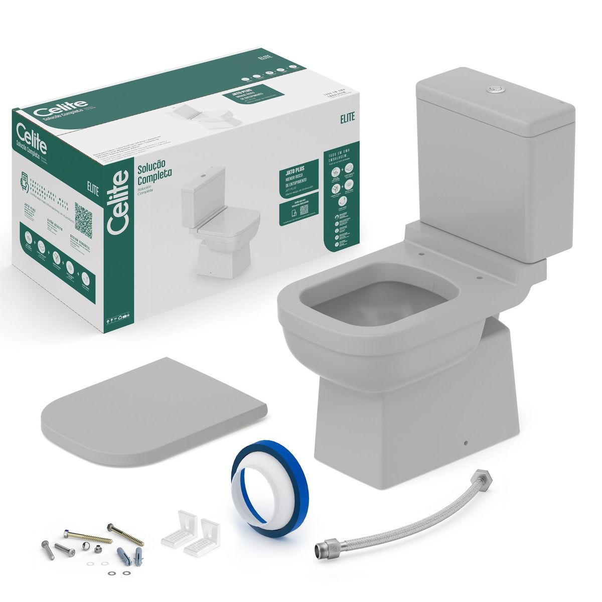 Vaso Sanitário com Caixa Acoplada Cinza Matte Duplo Acionamento 3/6l Vertical Elite Celite, marca Celite - Foto Principal