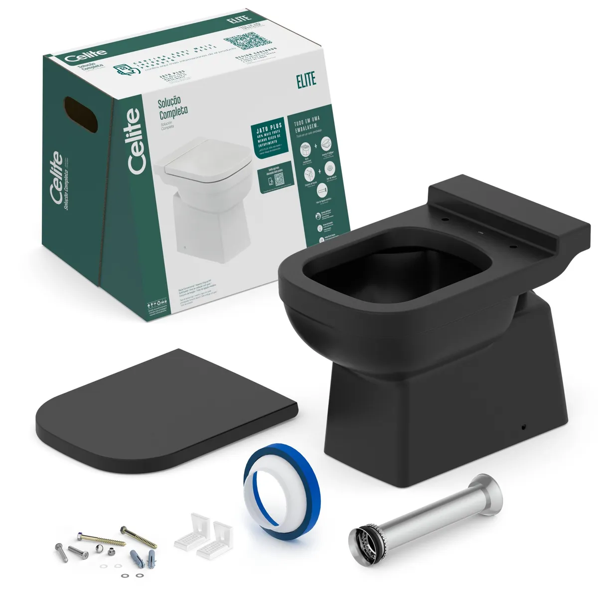 Kit Bacia Sanitária Convencional Preto Fosco Elite Celite, marca Celite - Foto Principal