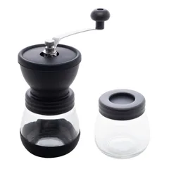 Moedor de Café de Aço Inox Manual com Porta Pó Extra de Vidro Preto 20cm X 10,5cm X 19cm - Lyor