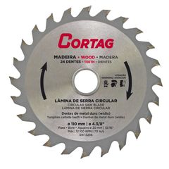 Lamina de Serra Circular para Madeira 24 Dentes 110 Mm Cortag