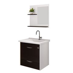 Gabinete para Banheiro com Pia e Espelho Roma 55cm Preto Rorato