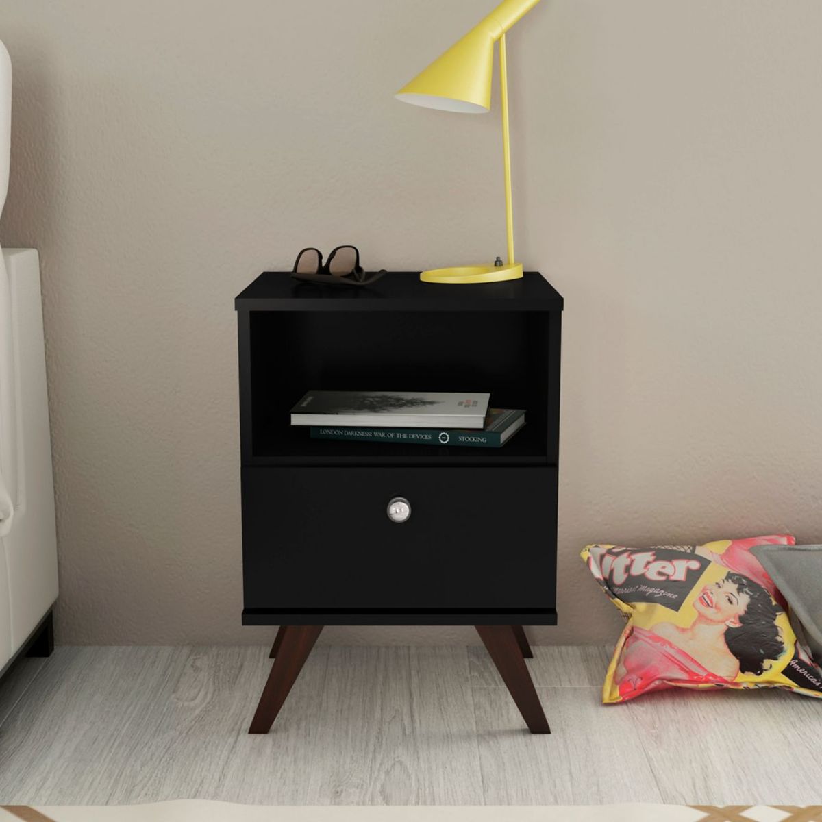 Mesa de Cabeceira Retro com 1 Gaveta Preto Movel Bento, marca Movel Bento - Foto 2