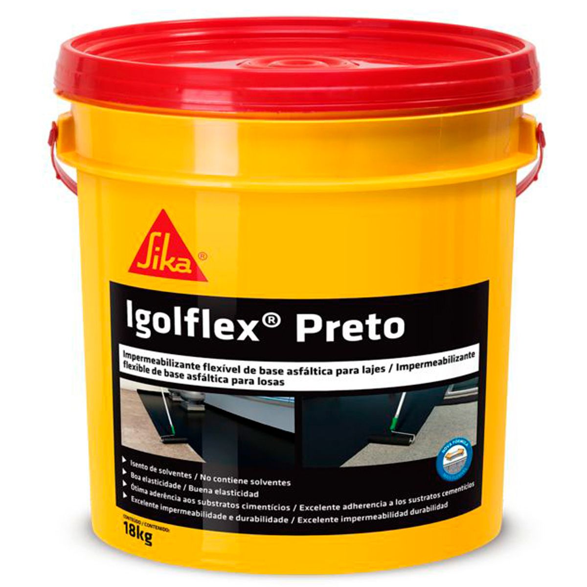 Impermeabilizante Membra Líquida Asfáltica Igolflex Preto 18kg Sika, marca Sika - Foto Principal