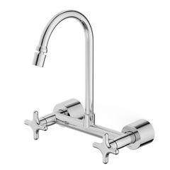 Misturador De Cozinha De Parede Externo Bica Móvel Com Arejador  Articulado Linha Cross Celite