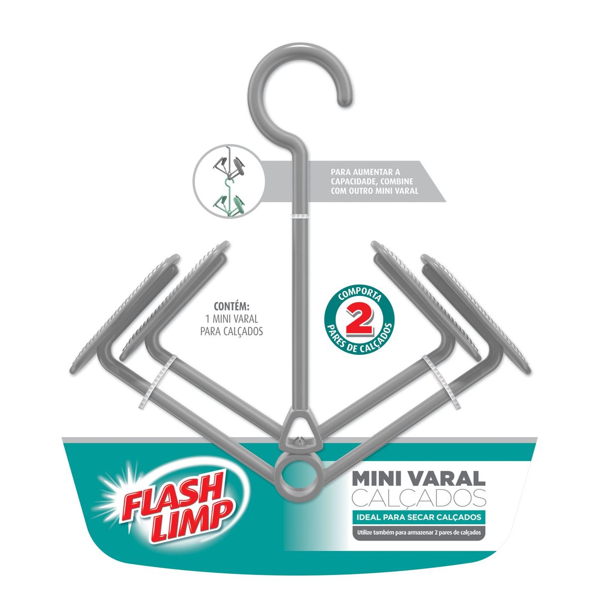 Mini Varal Para Calcados 2 Pares Cinza, marca Flash Limp - Foto Principal