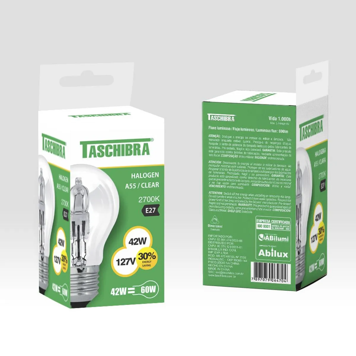 Lâmpada Halógena A55 42w 127v 2700k, marca Taschibra - Foto Principal