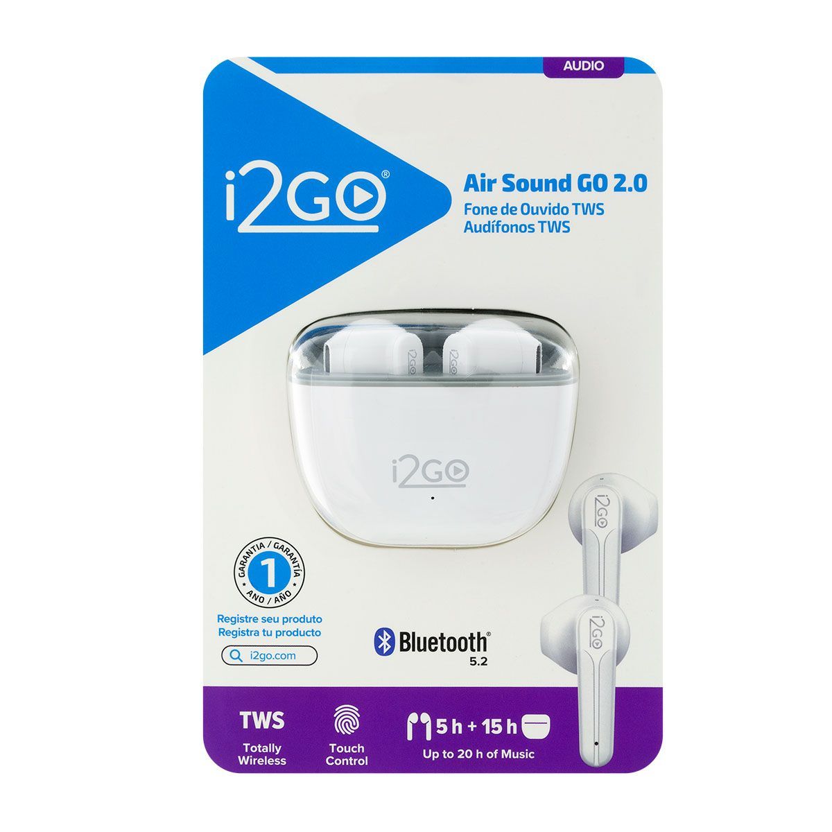 Fone de Ouvido Bluetooth sem Fio Tws Air Sound Go 2.0 I2go com Estojo de Carregamento  I2go Plus, marca  - Foto Principal