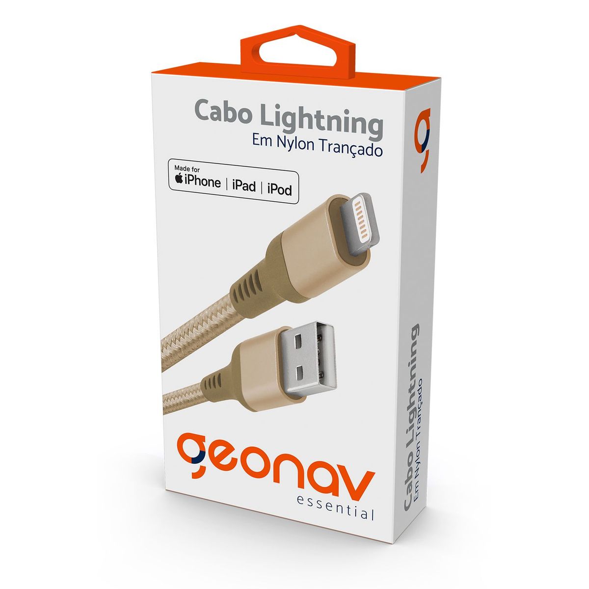 Cabo Lightning Mfi 1m Nylon Dourado, marca Geonav - Foto Principal