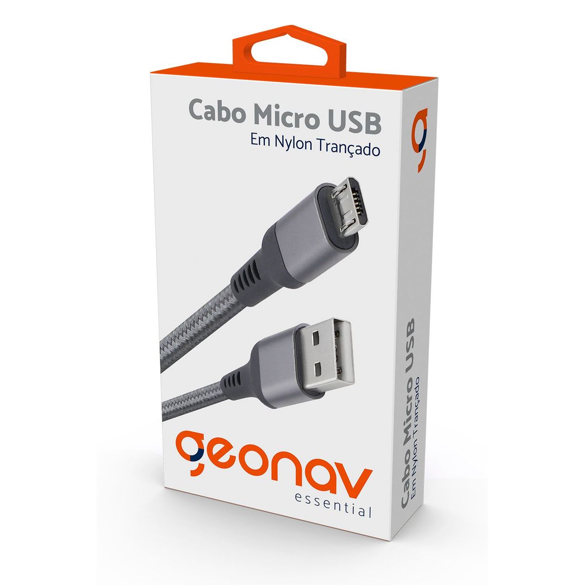 Cabo Micro Usb 1m Nylon Cinza, marca Geonav - Foto Principal