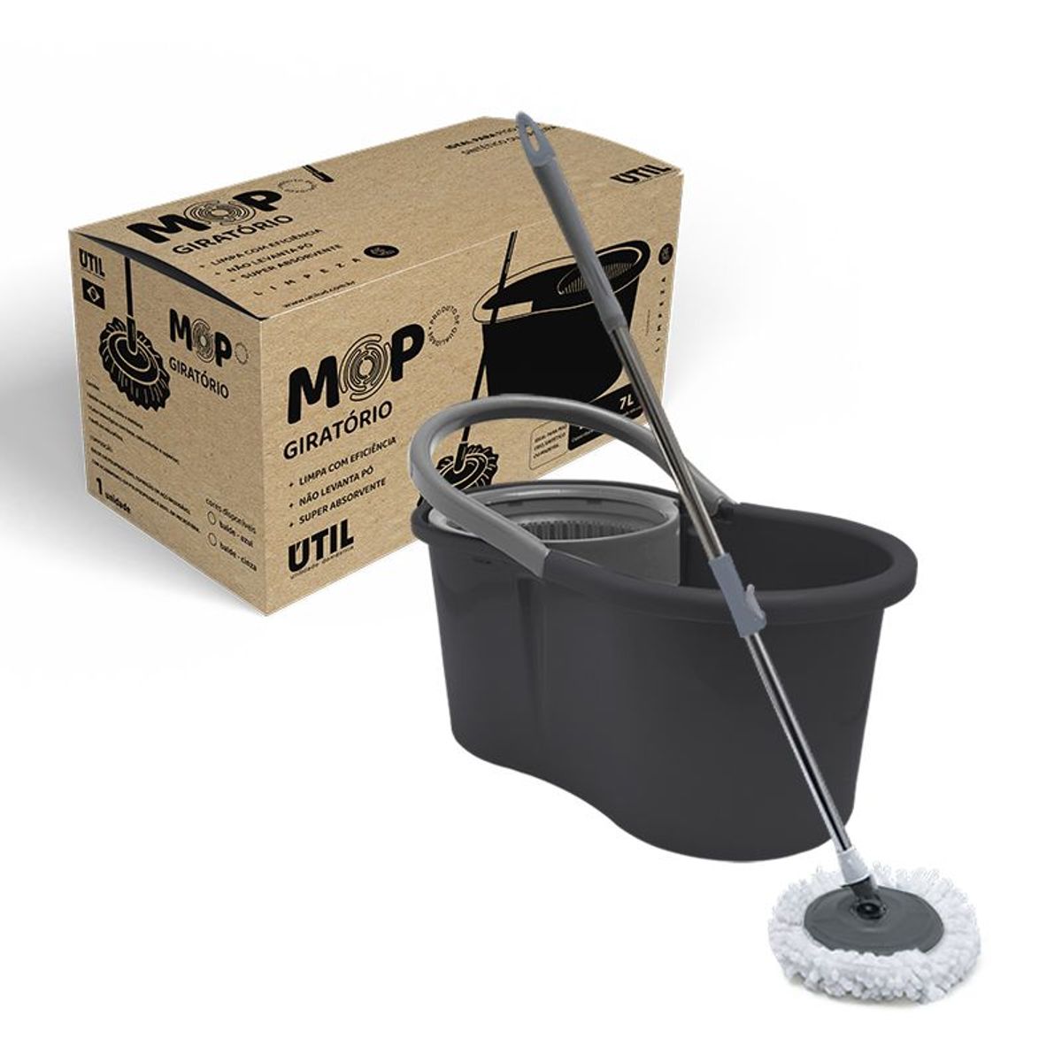 Mop Giratorio Cesto Plastico Pop Preto 13l, marca Util - Foto Principal