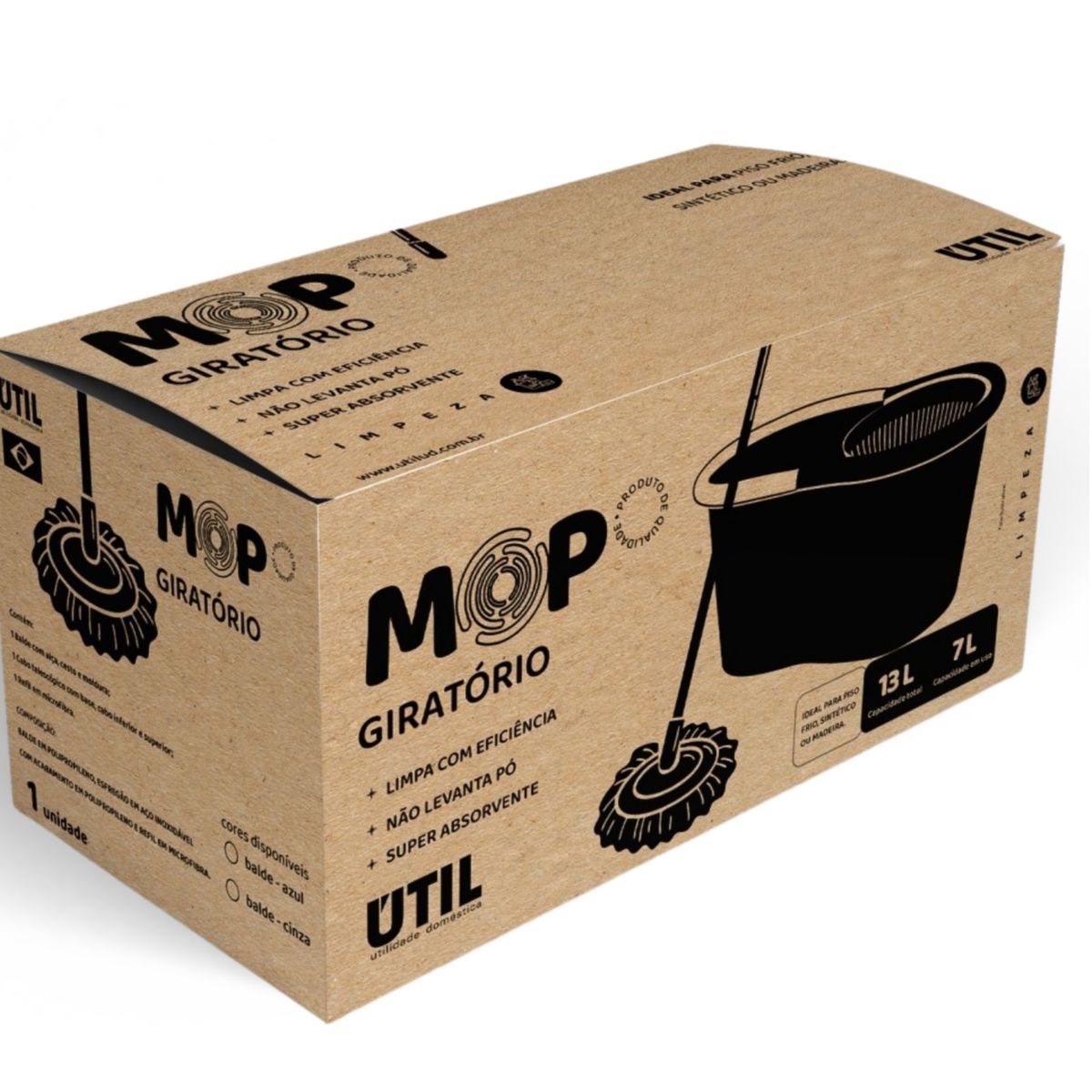 Mop Giratorio Cesto Plastico Pop Preto 13l, marca Util - Foto 2