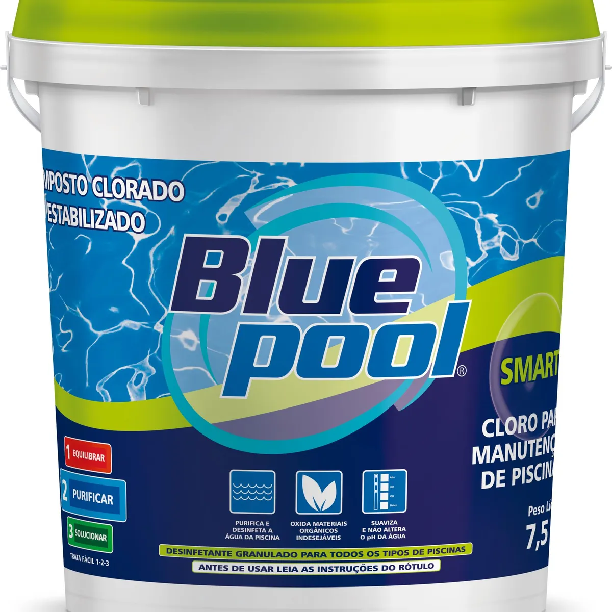 Cloro Granulado Estabilizado Balde 7,5kg Multiação 3x1 Smart BluePool, marca Bluepool - Foto Principal