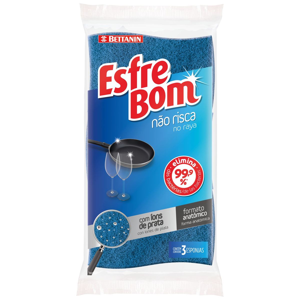 Esponja Não Risca com 3 Unidades, marca Bettanin Esfrebom - Foto Principal