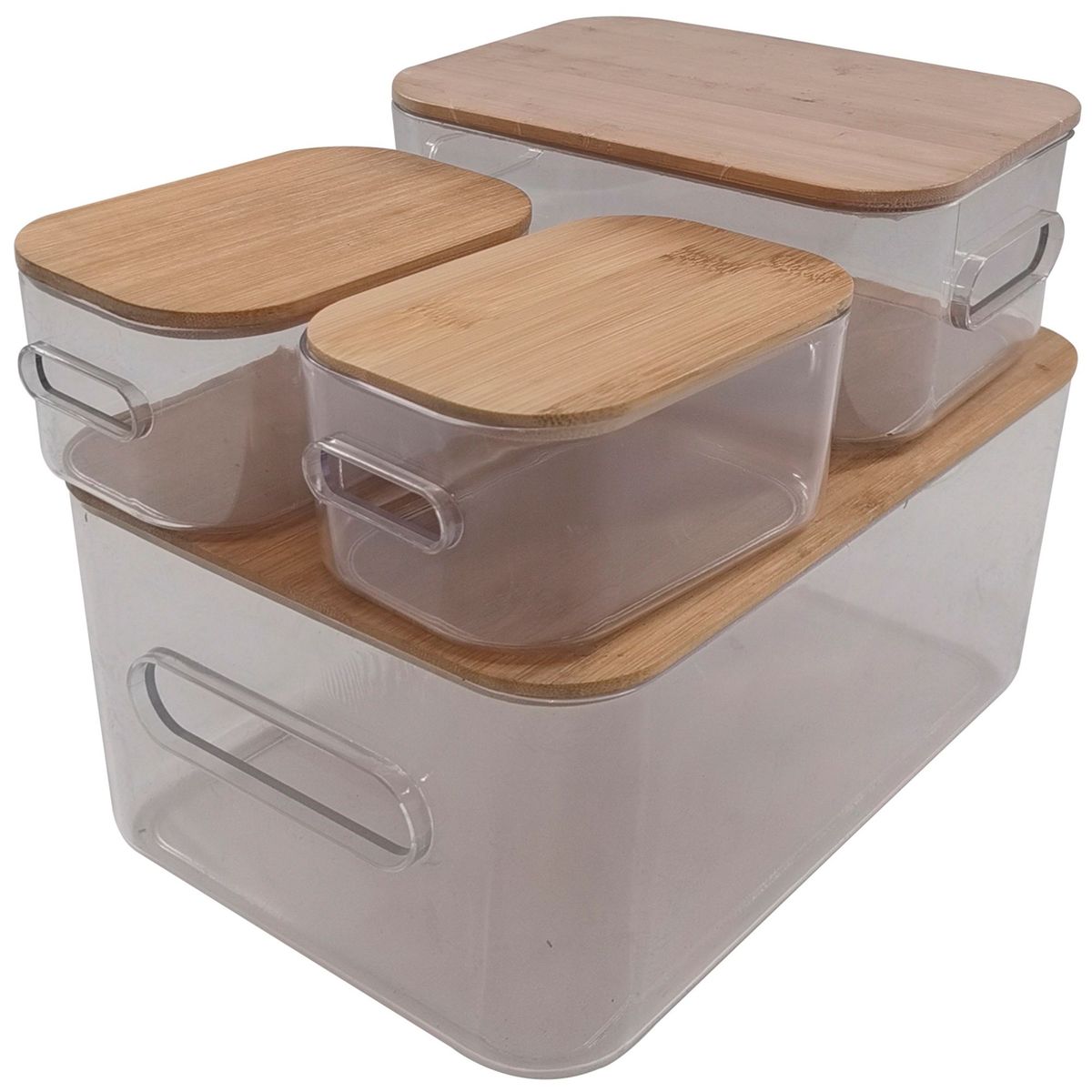 Conjunto com 4 Caixas Tampa Bambu Transparente Just Home Collection, marca Just Home Collection - Foto 2