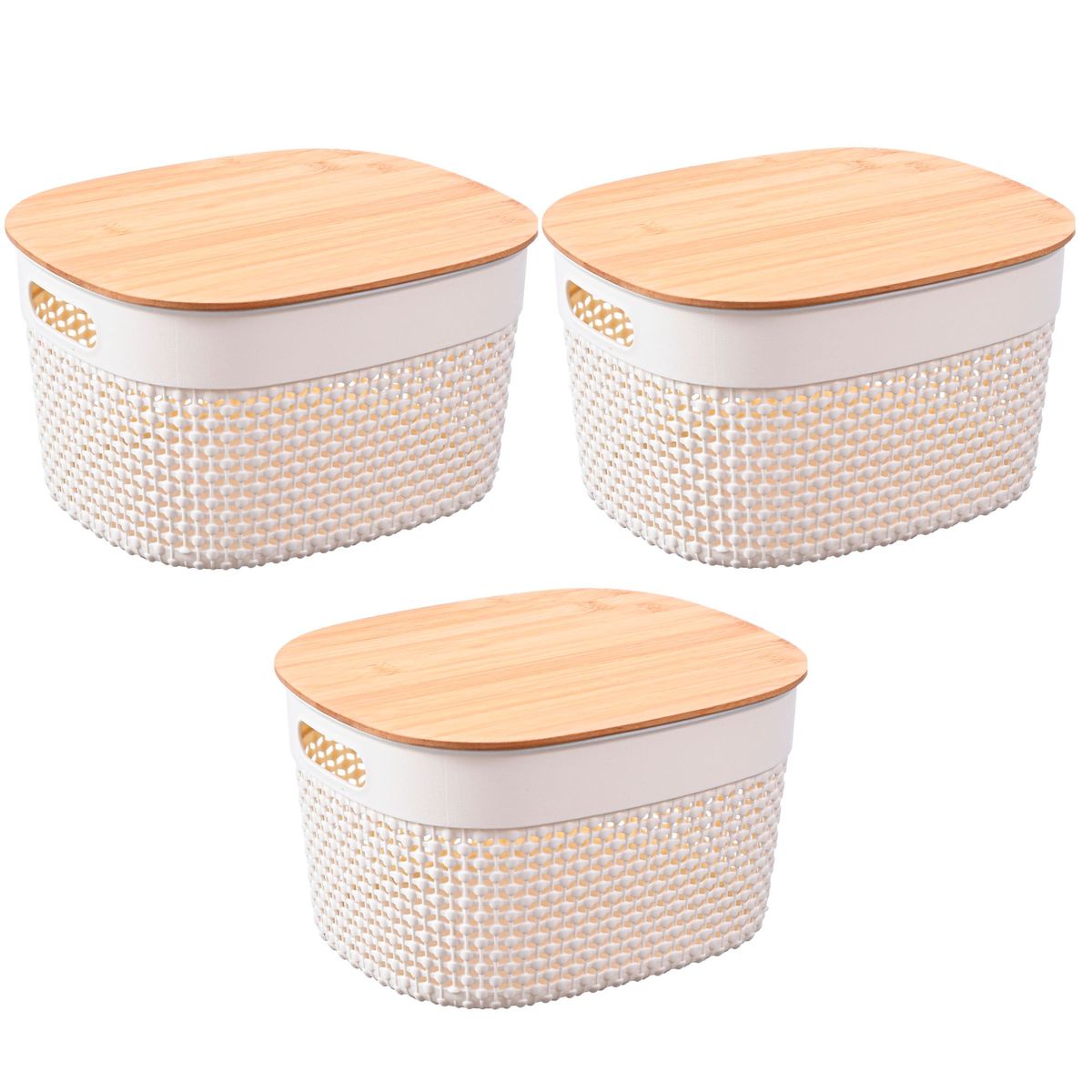 Conjunto com 3 Caixas Plástico Tampa Bambu Branco Just Home Collection, marca Just Home Collection - Foto Principal
