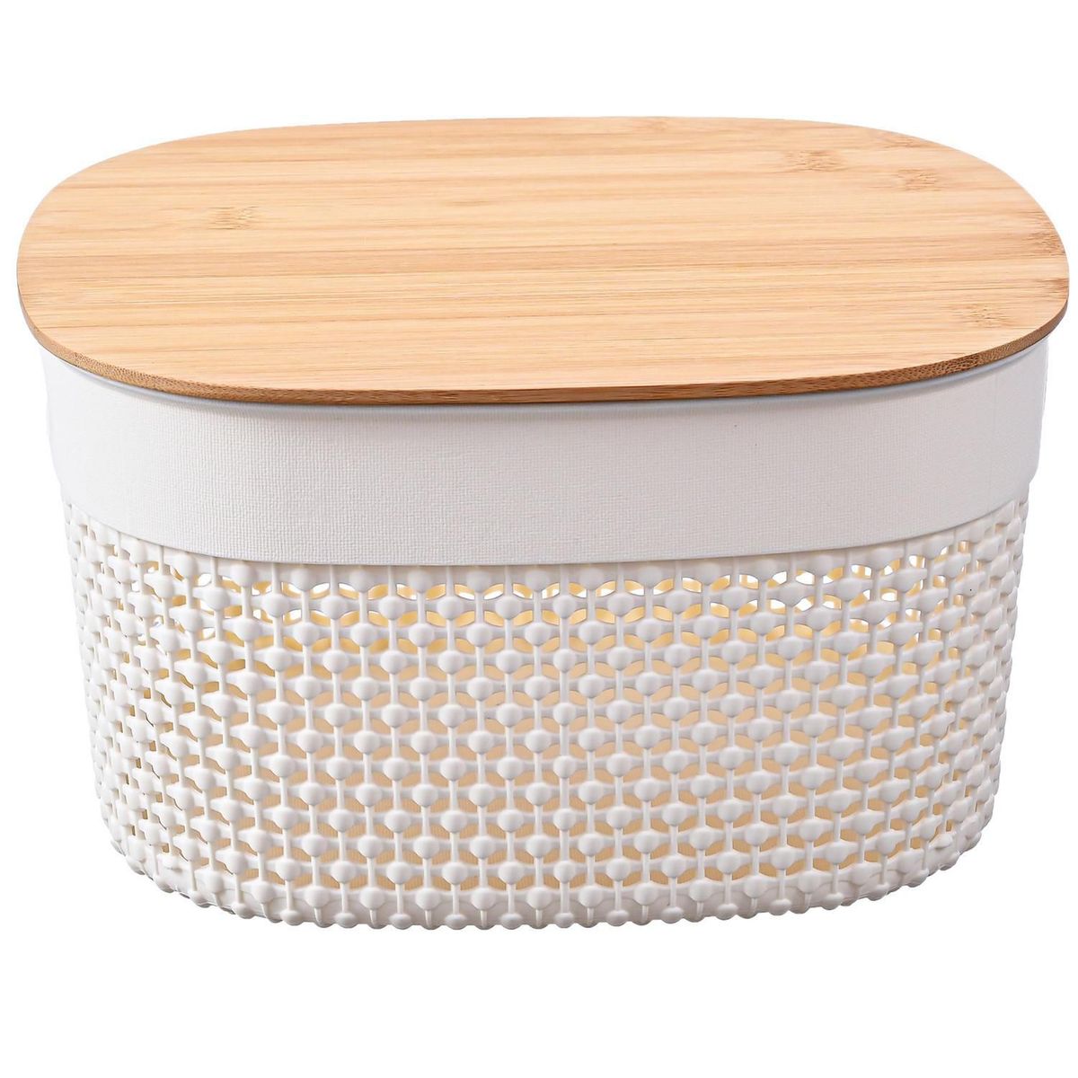 Conjunto com 3 Caixas Plástico Tampa Bambu Branco Just Home Collection, marca Just Home Collection - Foto 2