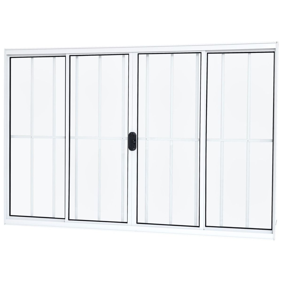 Janela Correr com Grade  4 Folhas Vidro Liso Slim Modular 120x100 Branco, marca Ramassol - Foto Principal