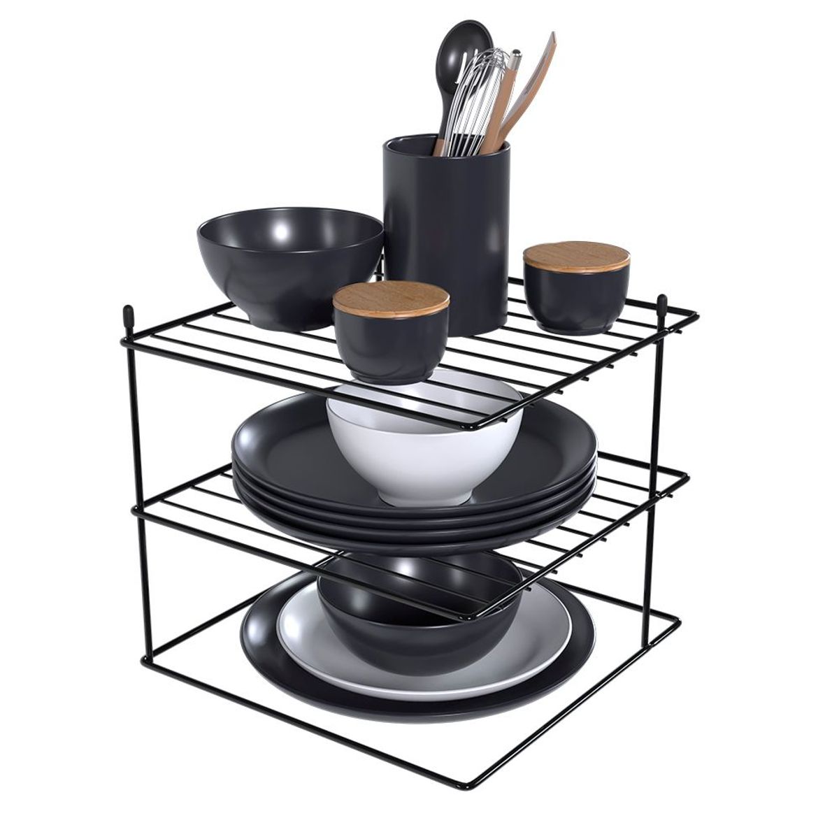 Organizador Quadrado para Pratos 3 Andares Preto Dicarlo, marca Dicarlo - Foto Principal