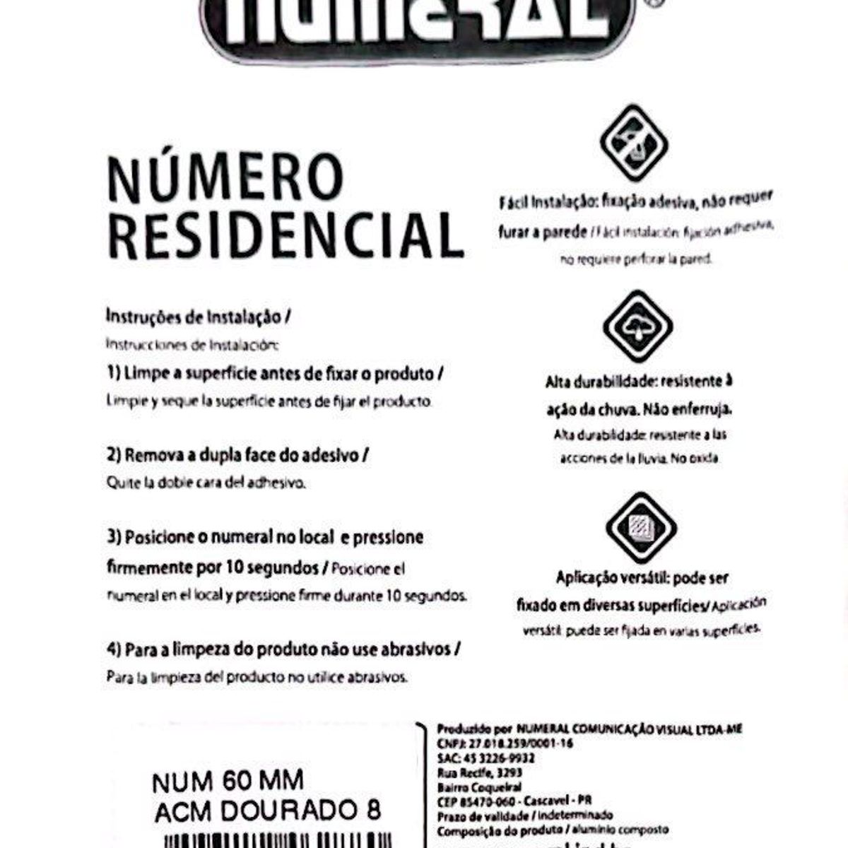 Algorismo 8 Dourado 60mm ACM Numeral, marca 3m - Foto 2