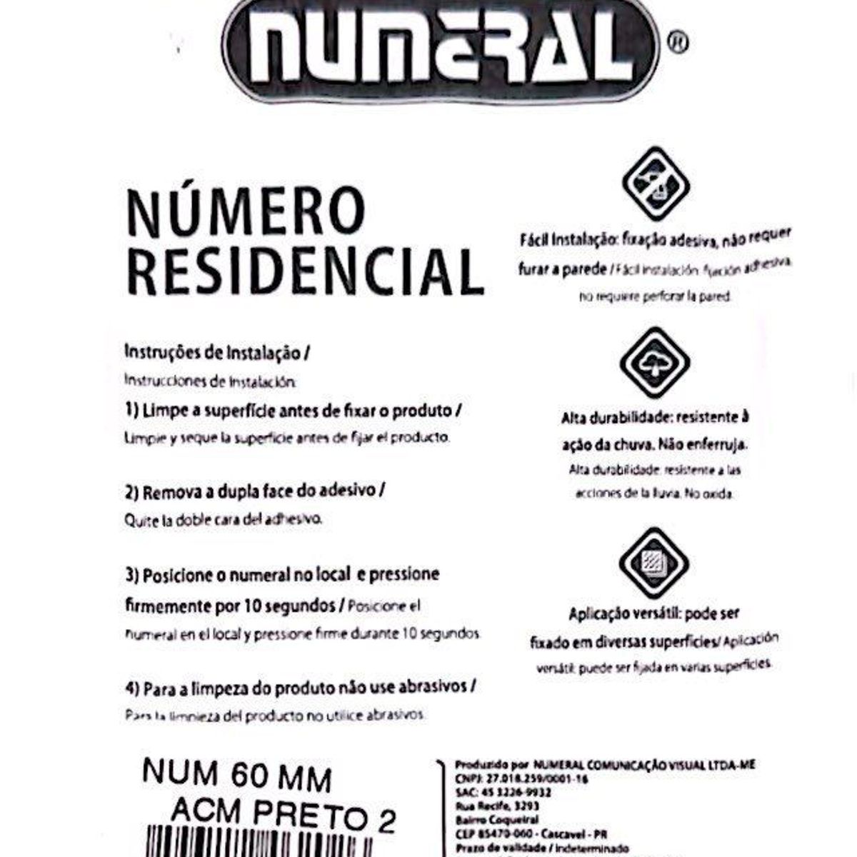 Algorismo 2 Preto 60mm ACM Numeral, marca 3m - Foto 2