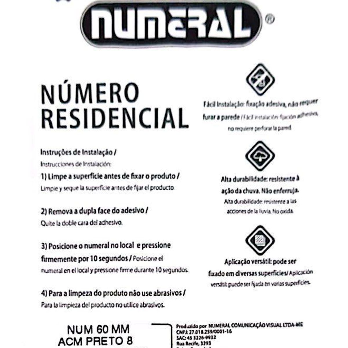 Algorismo 8 Preto 60mm ACM Numeral, marca 3m - Foto 2