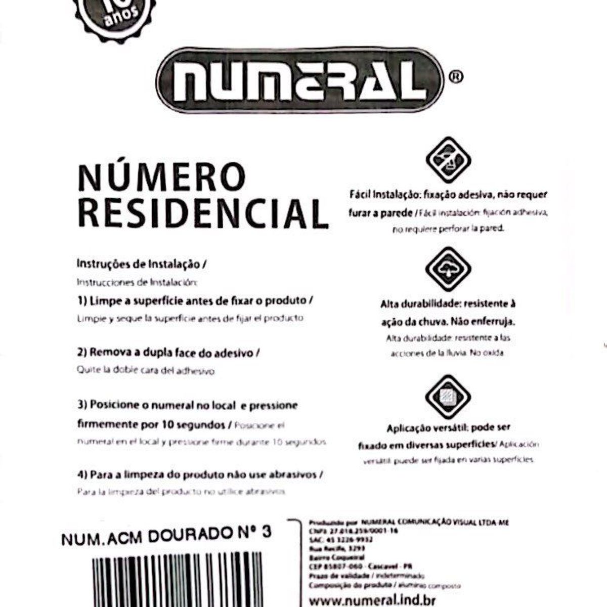 Algorismo 3 Dourado 125mm ACM Numeral, marca 3m - Foto 2