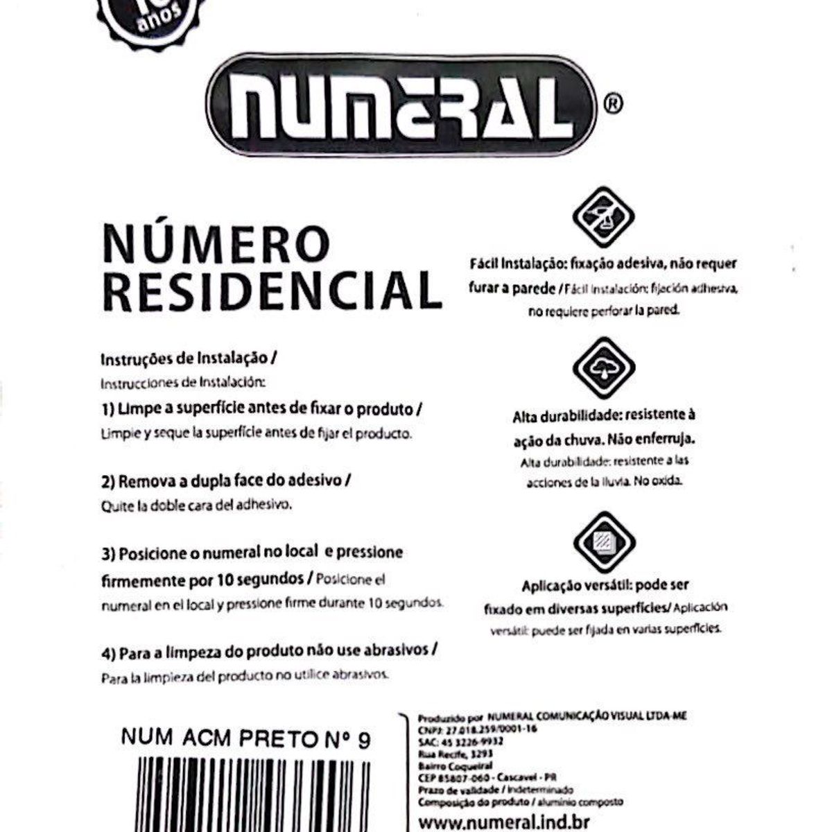 Algorismo 9 Preto 125mm ACM Numeral, marca 3m - Foto 2