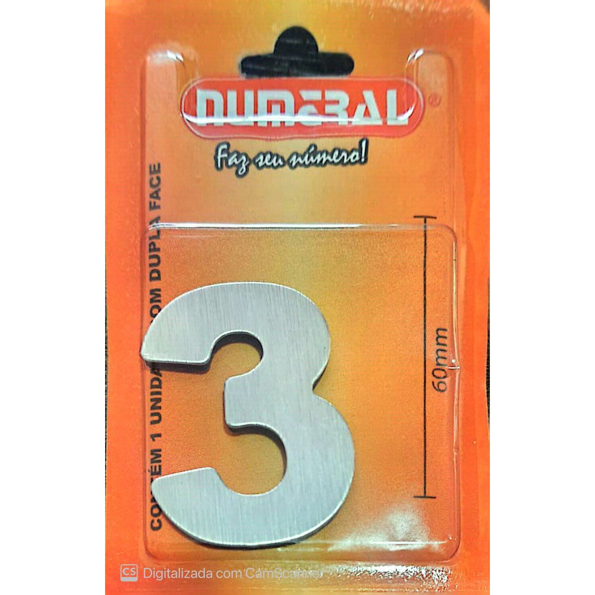 Algorismo 3 Em Aço Escovado 60mm ACM Numeral, marca 3m - Foto Principal