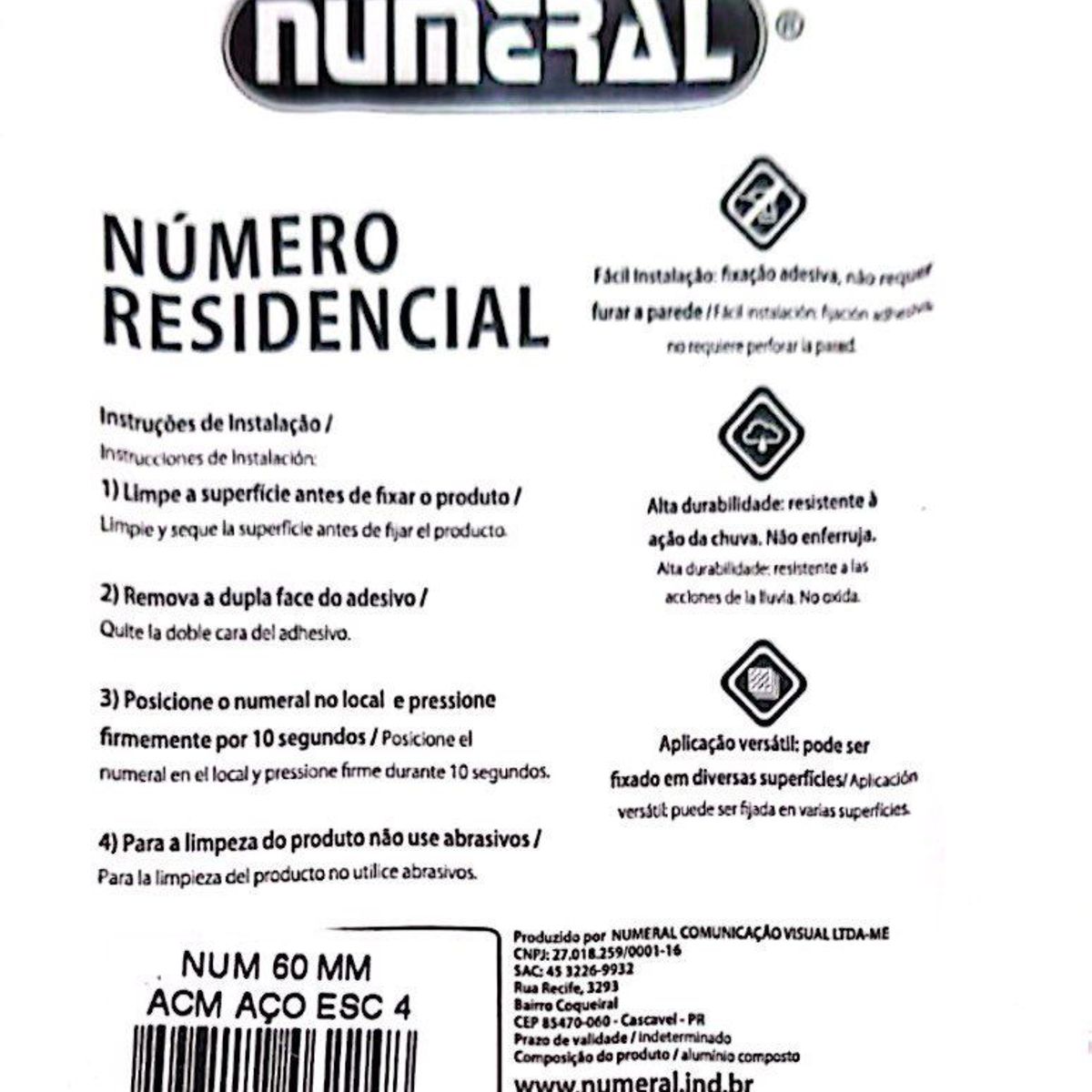 Algorismo 4 Em Aço Escovado 60mm ACM Numeral, marca 3m - Foto 2