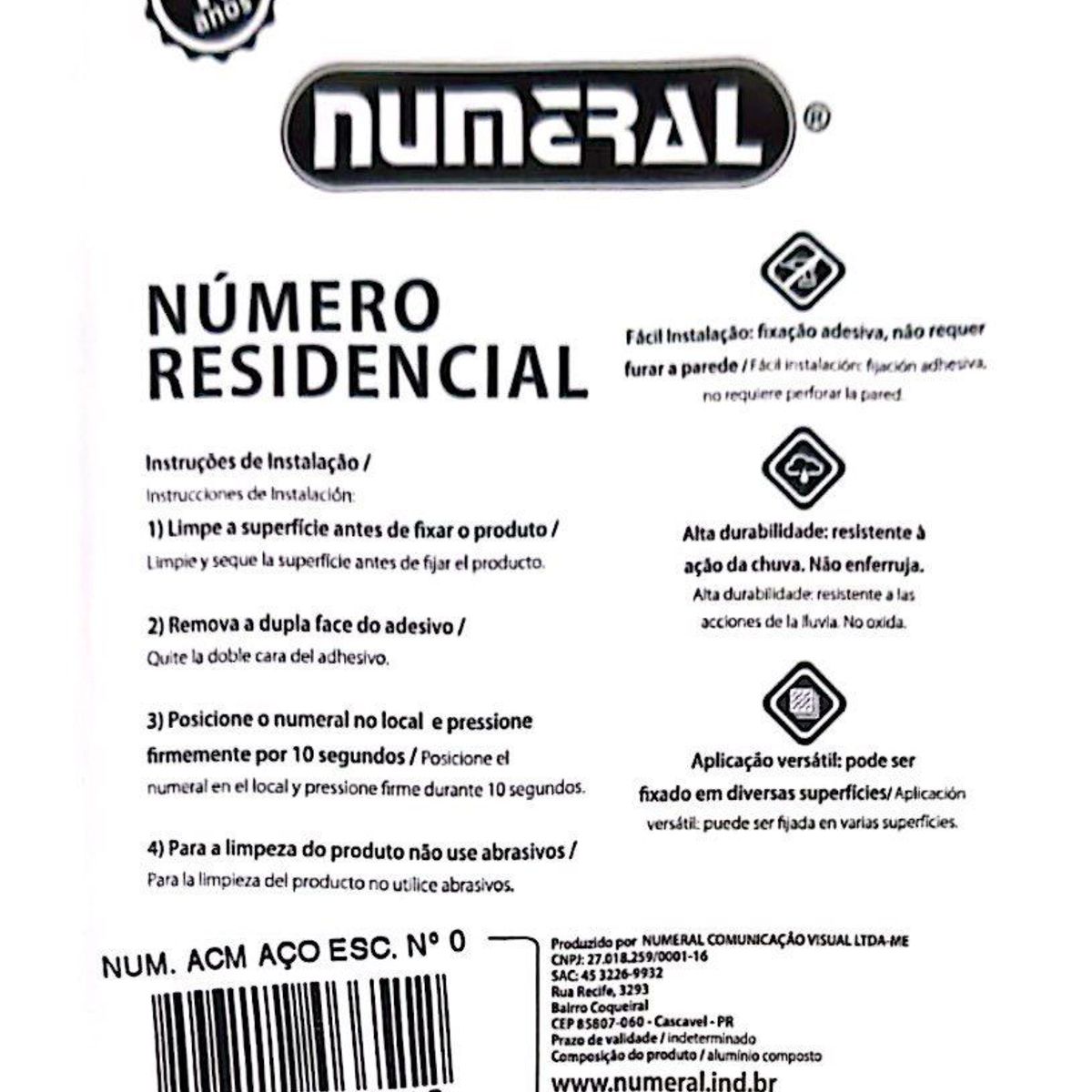 Algorismo 0 Em Aço Escovado 125mm ACM Numeral, marca 3m - Foto 2