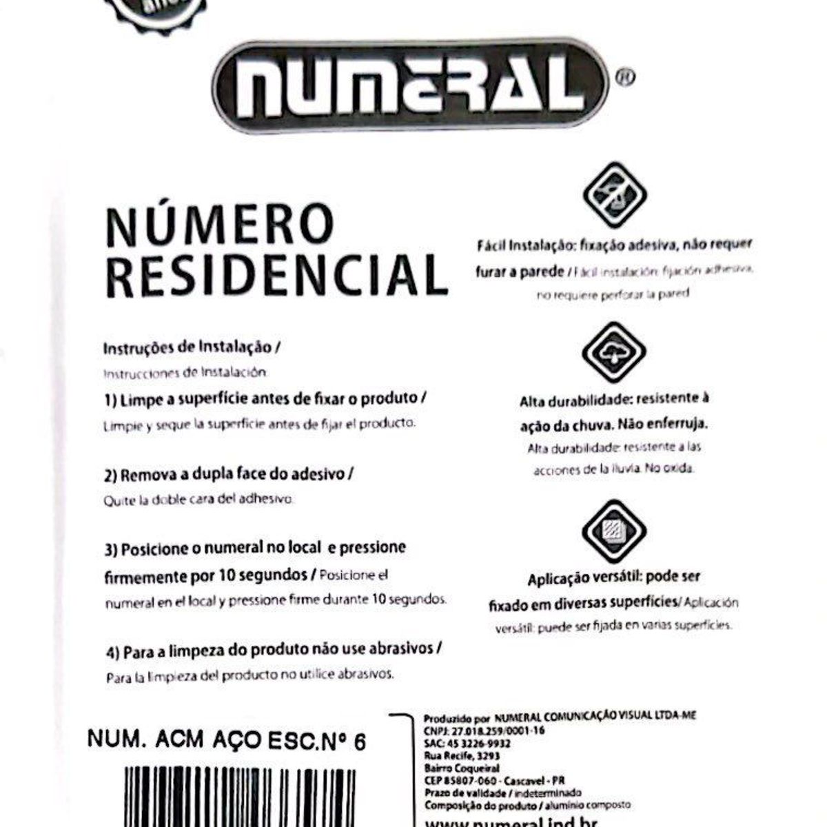 Algorismo 6 Em Aço Escovado 125mm ACM Numeral, marca 3m - Foto 2