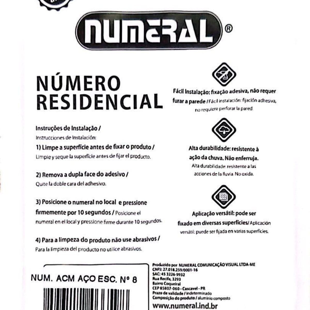 Algorismo 8 Em Aço Escovado 125mm ACM Numeral, marca 3m - Foto 2