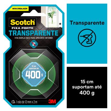 Fita Dupla Face 3M Scotch Fixa Forte Transparente 12 mmx2m