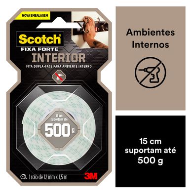 Fita Dupla Face 3M Scotch Fixa Forte Espuma - 12 mm x 1,5 m
