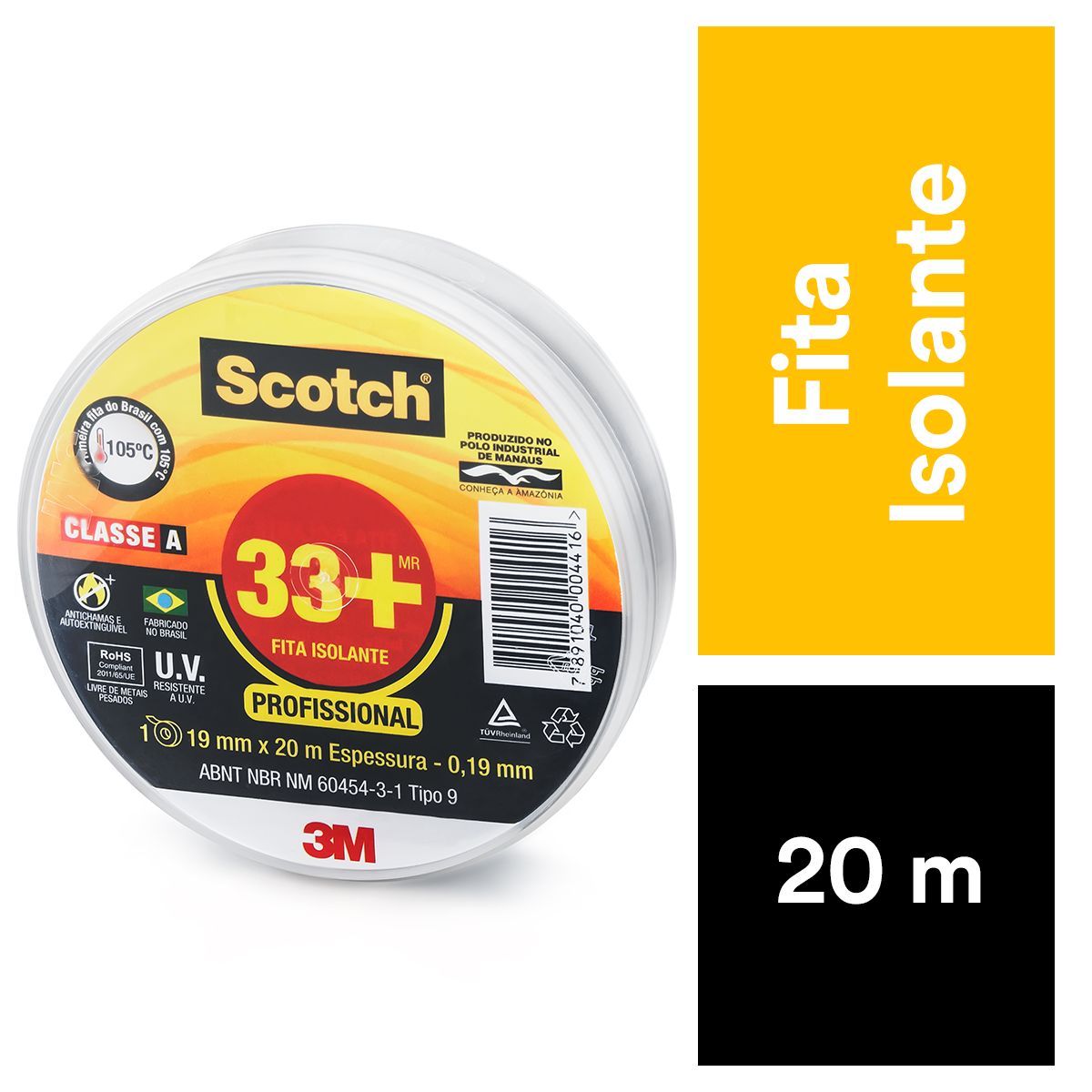 Fita Isolante Profissional 33 3M, marca 3m - Foto Principal