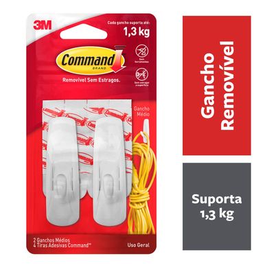 Gancho Adesivo 3M Command Branco Mdio - 2 unidades