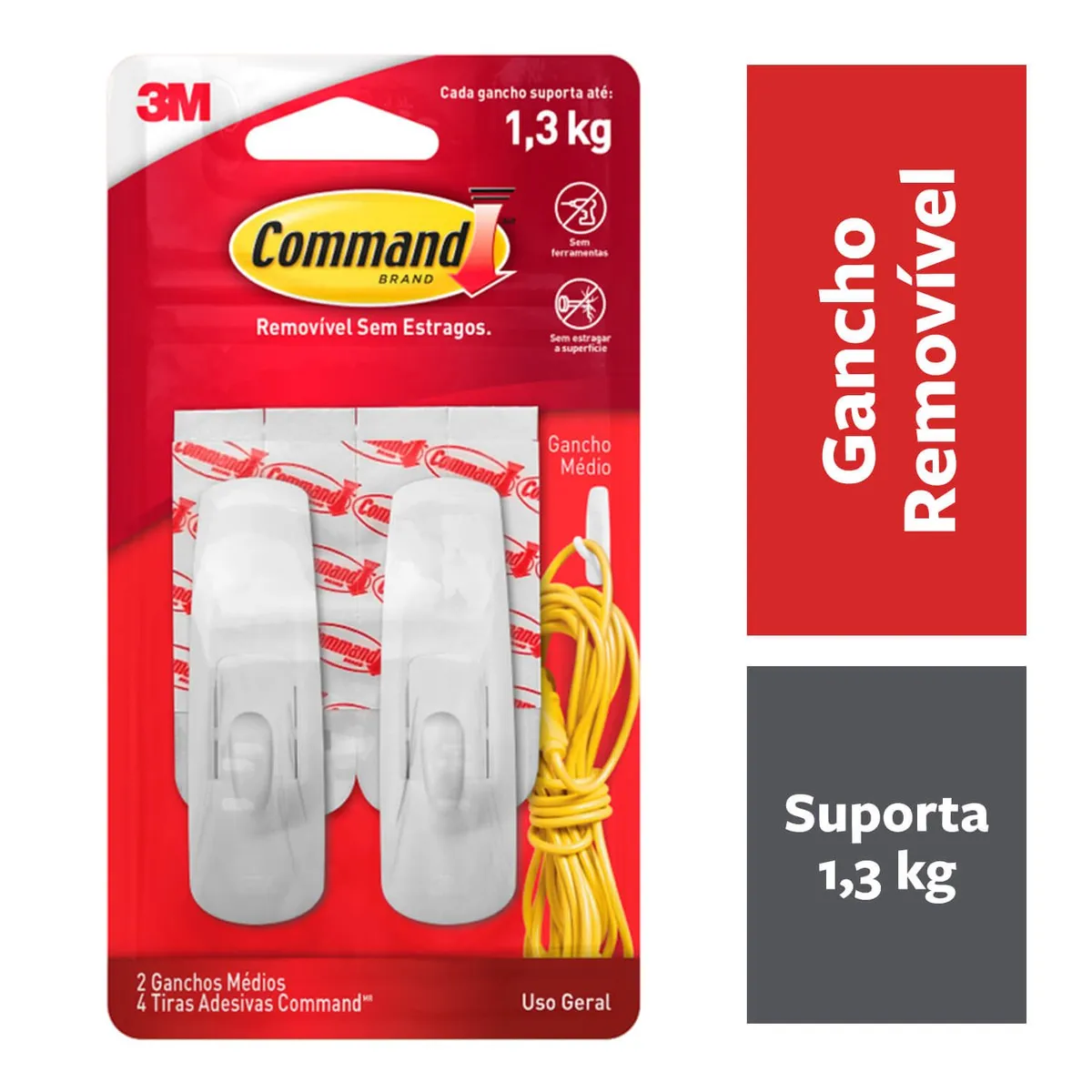 Gancho Command Médio Com Adesivo 3M, marca 3m - Foto Principal