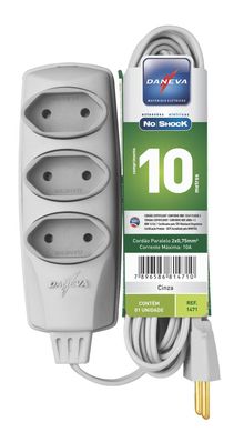 Extenso 2 Pinos 2P10A 3 Tomadas Cabo Pl Com 10M