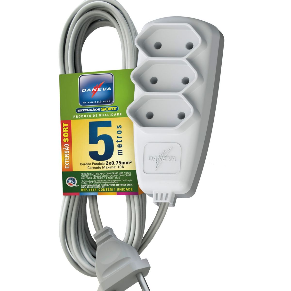 Extensão 2 Pinos 2P+T 10A 3 Tomadas Cabo Pl Com 3M, marca Daneva - Foto Principal