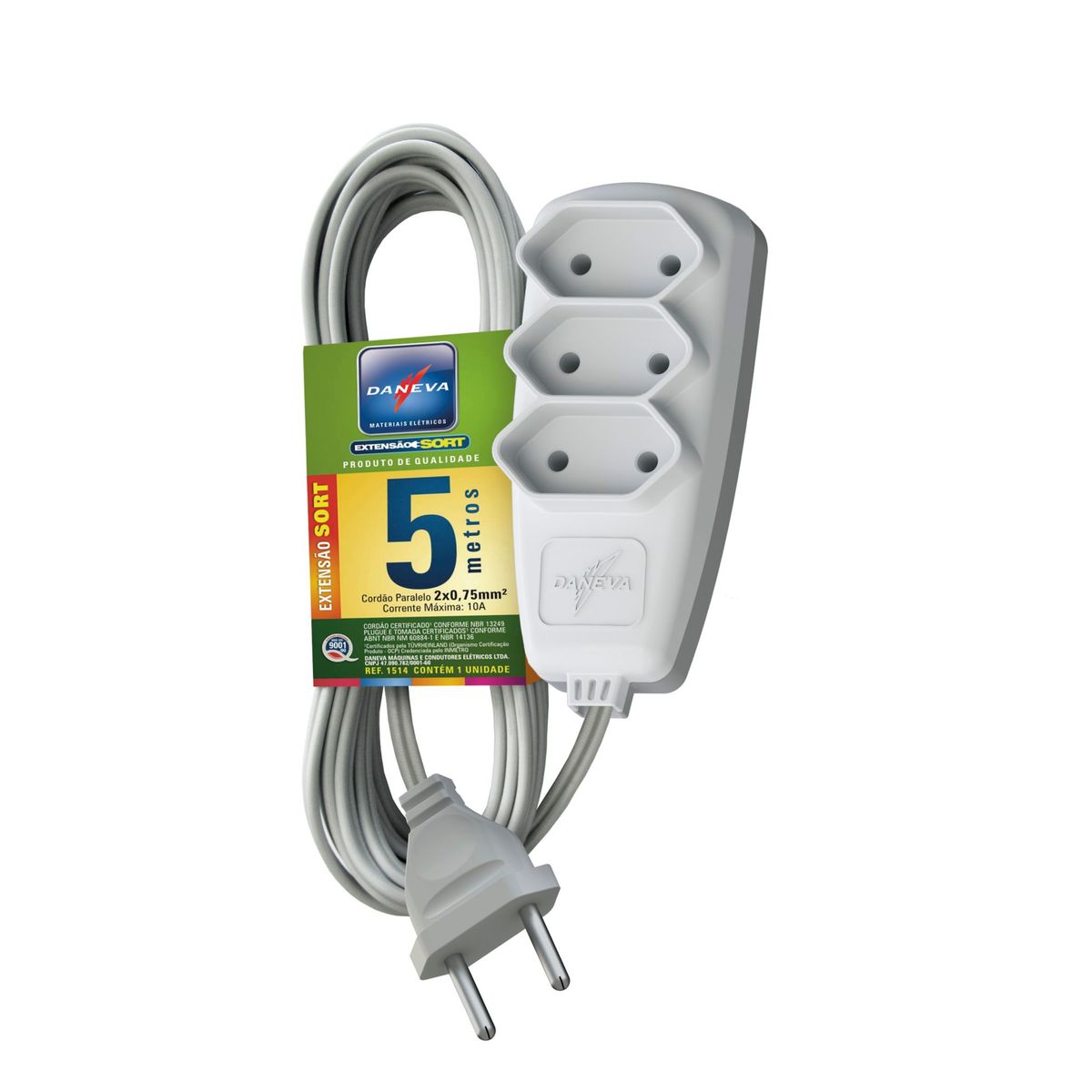 Extensão 2 Pinos 2P+T 10A 3 Tomadas Cabo Pl Com 3M, marca Daneva - Foto Principal